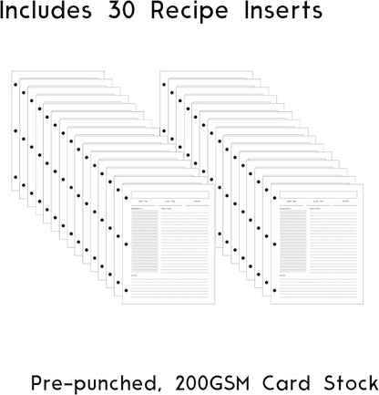 Recipe Card Set, 3-Hole Punched (Set of 30), 8.5 x 11 inch, 200 GSM Insert Card, Letter Size for Saving Recipes