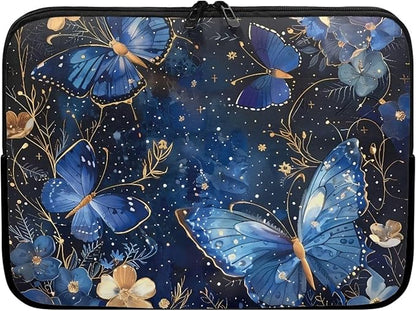 Butterfly Flower Laptop Sleeve for Women 10 inch Laptop Protector with Multiple Uses Computer Carrying Case Portable Tablet Bag Lap Top Case Men Laptop Protector Galaxy Blue