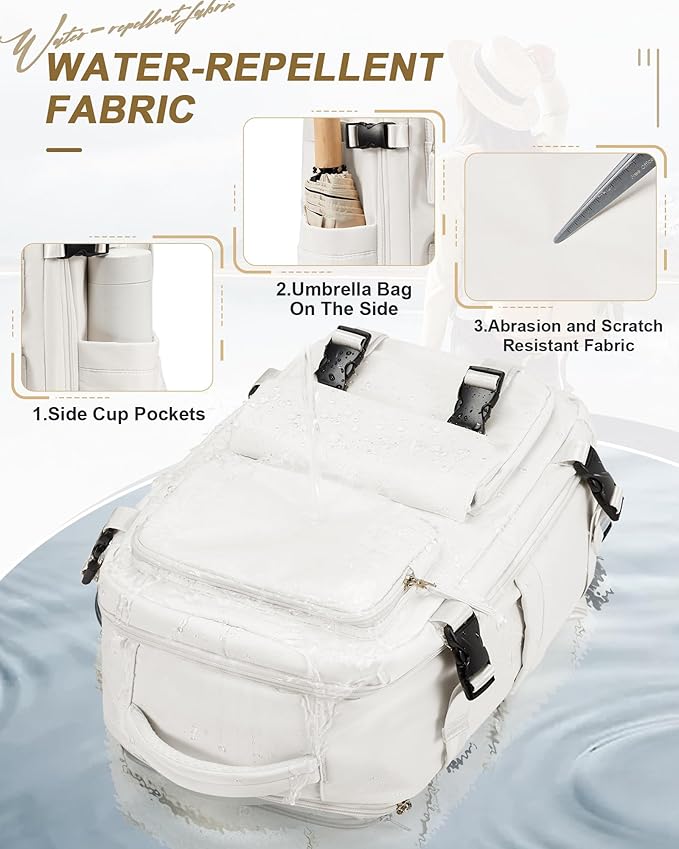Large Travel Carry on Laptop Backpack for Women Men, Expandable Flight Approved Backpack, Waterproof Sports College bag Casual Daypack for Weekender Business Hiking with Beige