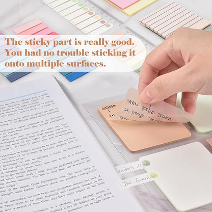 BAYTORY 1300 Sheets Pastel Transparent Sticky Notes, Clear Waterproof 3 x 3 inch See Through Memo Pad, Self-Adhesive Translucent Writable Index Tabs for Annotating Books, Stationary Supplies