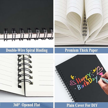 GINMLYDA Black Small Spiral Notebook 6Pack, 120 Lined Pages 8.25x5.50 Inches Spiral Journal Kraft Cover Notebooks & Writing Pads for School Home Office Aesthetic Sketch Drawing Note