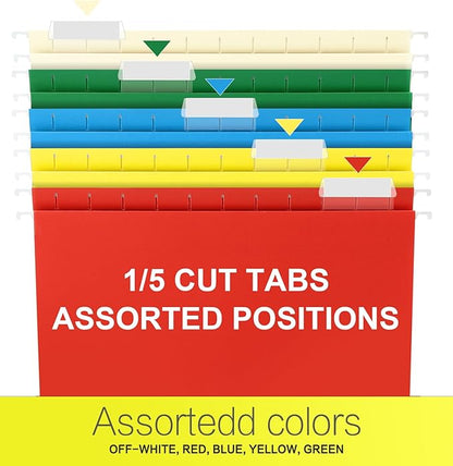 HERKKA Extra Capacity Hanging File Folders, 60 Pack Reinforced Letter Size Hanging Folders with Heavy Duty 2 Inch Expansion, Designed for Bulky Files, Medical Charts, Adjustable Tabs, Assorted Colors