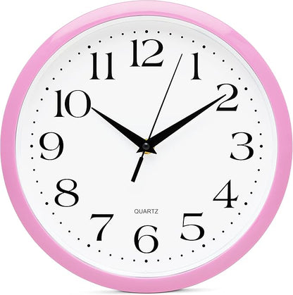 Bernhard Products Light Pink Wall Clock Silent Non Ticking - 10 Inch Quality Quartz Battery Operated Round Easy to Read Home/Kitchen/Office/Classroom/School Clock