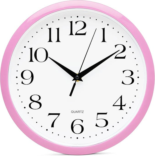 Bernhard Products Light Pink Wall Clock Silent Non Ticking - 10 Inch Quality Quartz Battery Operated Round Easy to Read Home/Kitchen/Office/Classroom/School Clock