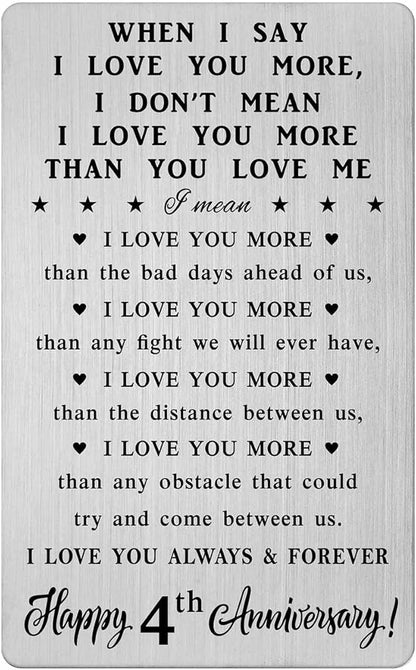 CPLJW 4 Year Anniversary Card for Him Her - 4th 4 yr Wedding Anniversary Wallet Card Presents for Husband Wife