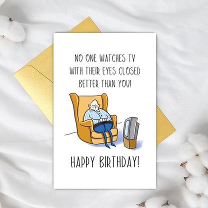 Supoeguk Funny Birthday Card for Men, Hilarious Birthday Card for Dad, Husband, Grandpa, Watches TV with Eyes Closed Card
