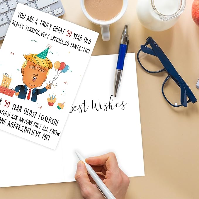 Funny Trump 50th Birthday Cards for Dad, Trump Happy 50th Birthday Gifts, Naughty Donald Lecture Bday Card for Him Her, Great 50 Years Old Birthday Decorations for Parents