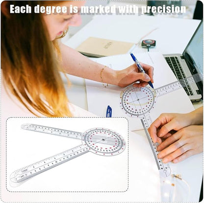 Goniometer 12 inch, Transparent Orthopedic Angle Ruler Plastic Goniometer, 360 Degree Clear Protractor Physical Therapy for Body Measuring Tape Goniometer Protractor Ruler
