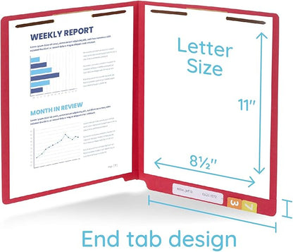 50 Red End Tab Fastener File Folders - Reinforced Straight Cut Tab - Durable 2 Prongs Designed to Organize Standard Medical Files, Receipts, Office Reports, and More - Letter Size, Red, 50 Pack
