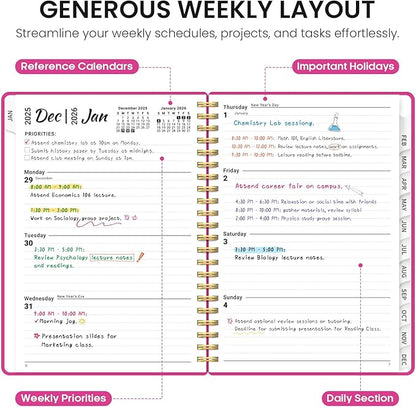 2026 Planner, Weekly and Monthly Calender Planner, Jan 2026 to Dec 2026, Hardcover 2026 Calendar Planner Book with Tabs & Inner Pocket, Office Home School Supplies for Women & Men - A5 (6.3" x 8.5"), Fuchsia Pink