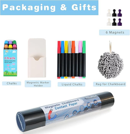 Magnetic Chalkboard Contact Paper for Wall 39" x 18" Self Adhesive Blackboard Wallpaper Peel and Stick Chalk Board Wall Decal Roll with Chalks for Kids Playroom Classroom