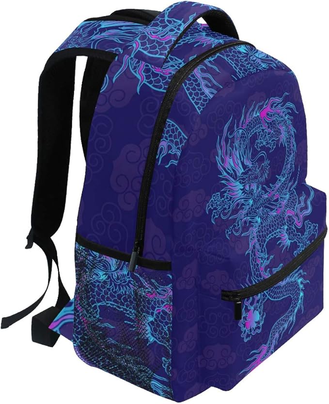 Blueangle Purple Chinese Dragon Printing Computer Backpack - Lightweight School Bag