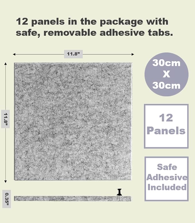 Large Cork Board Alternative - 12 Pack Felt Wall Tiles with Safe Removable Adhesive Tabs, Cork Boards for Walls Cork Board for Office Pin Board Tack Board Cork Board 48 x 36 - Silver Gray