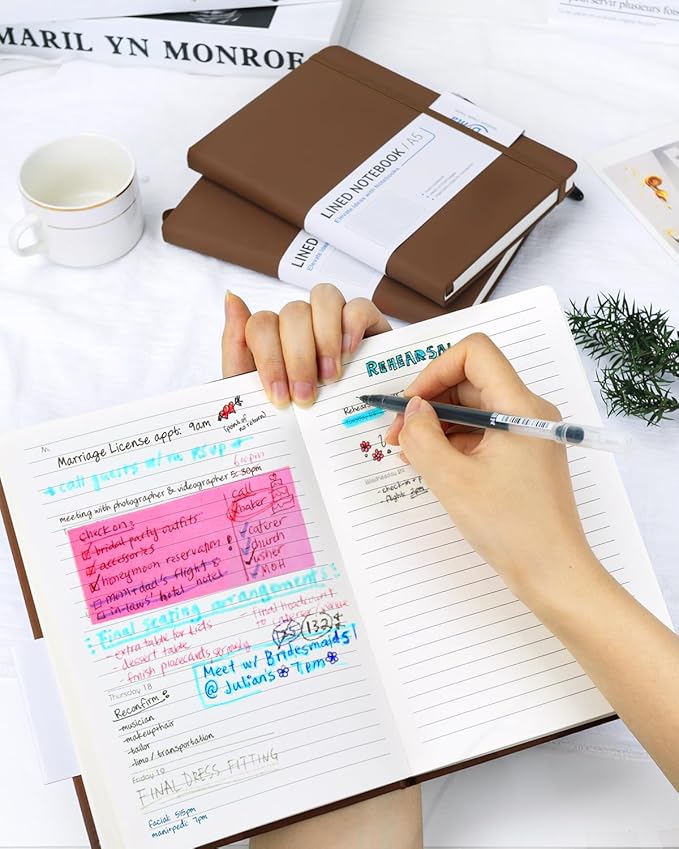 Hardcover Journal Notebooks, 10 Packs A5 Lined Journals Bulk for Writing 200 Pages/100Sheets, 8.4 x 5.8 inch, Classic Ruled Notebook for Work/Travel/College/Note Taking(Brown)