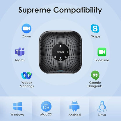EMEET Conference Speakerphone M0 Plus, 4 AI Mics 360° Voice Pickup, Noise Reduction, USB C Speaker, Bluetooth Conference Speaker for 8 People w/Daisy Chain for 16 Compatible with Leading Software