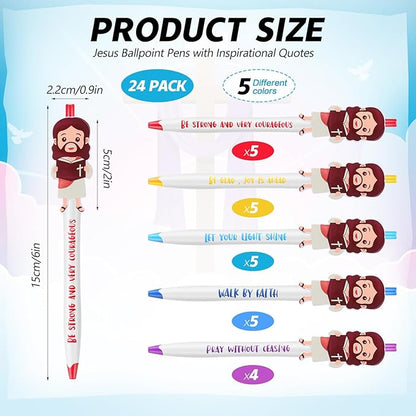 24 Pcs Christian Jesus Pens Bible Verse Pens for Kids Cute Jesus Ballpoint Pens with Inspirational Quotes Sunday Religious Pens for Classroom Prizes Church Christmas Easter Gift