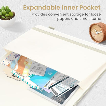 Bullet Dotted Journal Notebook for Women & Men, Hardcover Leather Journal for Writing, A5 Bullet Journaling Notebook for Work & Sketching, Perfect for Office School Home Supplies, 160 Pages, Beige Grey