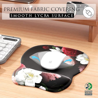MROCO Ergonomic Mouse Pad with Wrist Support Gel Mouse Pad with Wrist Rest, Comfortable Computer Mouse Pad for Laptop, Pain Relief Mousepad for Office & Home, 9.4 x 8.1 in, Black Flower