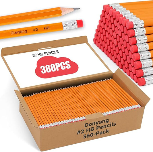 360 Pack #2 Pencils Bulk, Easter Basket Stuffers, Sharpened Number 2 HB Yellow Pencils for School Supplies College Essentials Teacher Office Desk Accessories, Writing, Drawing, Sketching, with Erasers