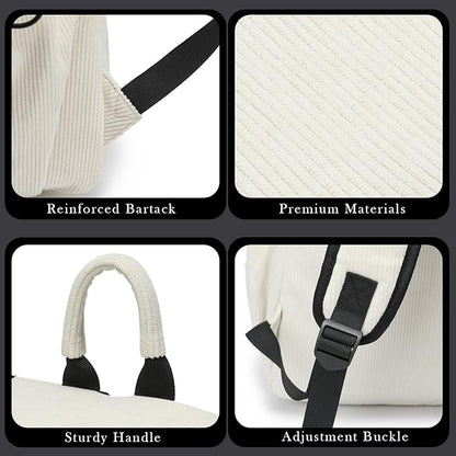 YGR Laptop Backpack for Women and Men, Waterproof Lightweight Travel Daily Rucksack Casual 15.6 inches Computer Bags for College, White Corduroy