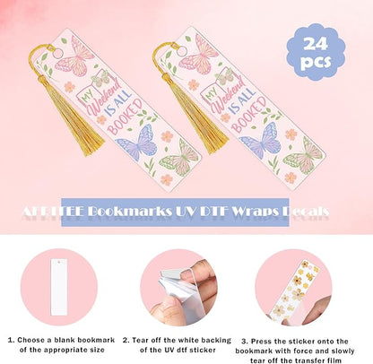 AFRITEE UV DTF Bookmark Stickers - 24 Pcs Flowers Theme Sunflower Uvdtf Decals Stickers for Acrylic Blank Bookmark, Butterfly Rub on Transfer Wraps for Book Lover DIY Blank Bookmarks(Only Stickers)