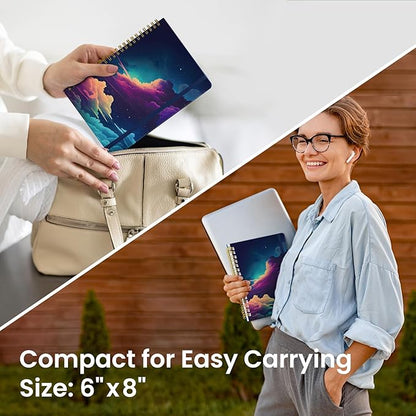 Pretty Cute Lined Spiral Journal Notebook for Women, Aesthetic College Ruled Notebook for Work & Note Taking, A5 Hardcover Journal for Writing, 140 Pages, Cosmic Clouds