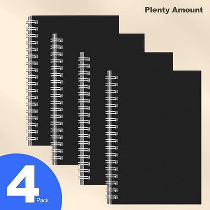 4 Pack Spiral Notebook for Work - 4" x 6" Softcover Notebooks College Ruled for Note Taking, School Supplies,200 Sheets 400 Pages Journals Black