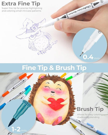 Ohuhu Markers for Adult Coloring Books: 36 Colors Coloring Markers Dual Tips Fine & Brush Drawing Pens Water-Based Art Markers for Kids Adults Drawing Sketching Bullet Journal - Maui - White