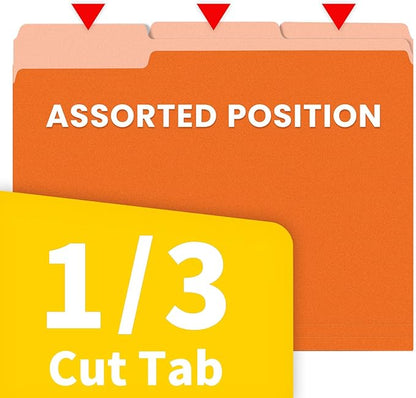 SUNEE File Folders Letter Size Orange, 100 Pack Manilla Folders 8.5 x 11 1/3-Cut Tabs, Colored File Folders Office Home School for Documents Files Paper