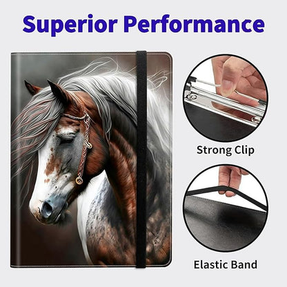 Horse Padfolio Folder with Clipboard,Portfolios Organizer Clipboards with Storage Clipboard Writing Pad PU Leather Conference Document Organizer with Business Card Holder
