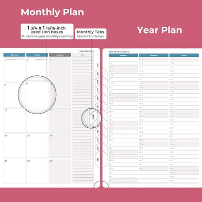 Weekly Monthly 2026 Planner (Jan.26-Dec.26),11.5"x8.5",12 Months Agenda Plan with Month Tabs & Pocket,Expenses/Note Pages, Appointment Book Calendar with Vegan Leather Cover,Rose Red