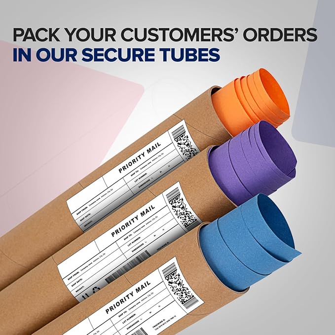 4" x 24" Reinforced Kraft Paper Mailing Tubes, Pack of 6 Tubes with 2 Caps Each – USPS Approved Poster Tube – Made in USA Cardboard Tube for Shipping and Storing Posters, Prints, Artwork, or Documents