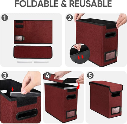 BALEINE File Organizer Box with Lid, Collapsible File Folder Organizer with Plastic Slide, Hanging File Folder Box for Office Document Storage (1 Pack, Red, S)