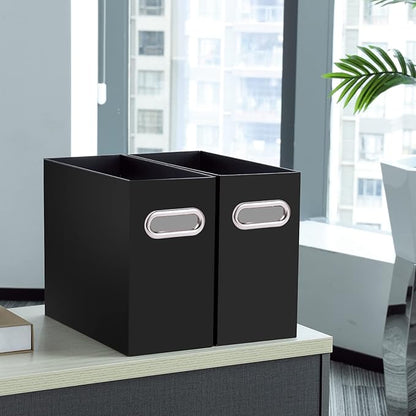 Oterri File Organizer, 4 Packs Small Storage Box, Cardboard File Folder Organizer, Collapsible File Box, Hanging File Organizer for Letter Size, Portable File Box with Handle, Only Box（Black）