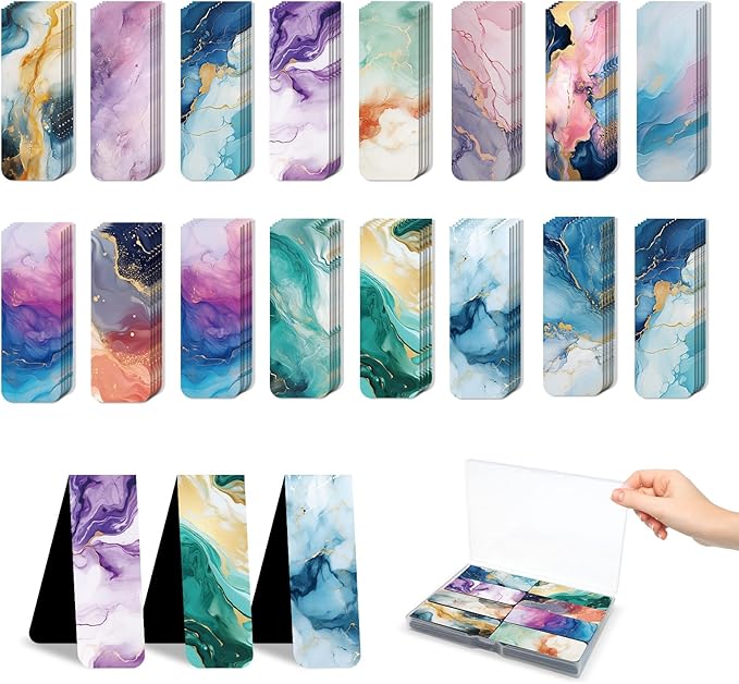 48 Pieces Magnetic Bookmarks Magnet Page Markers - Book Marks for Reading Women & Men with Storage Boxes - Cute Magnet Bookmark Clips for Reading Pleasure（Marble）
