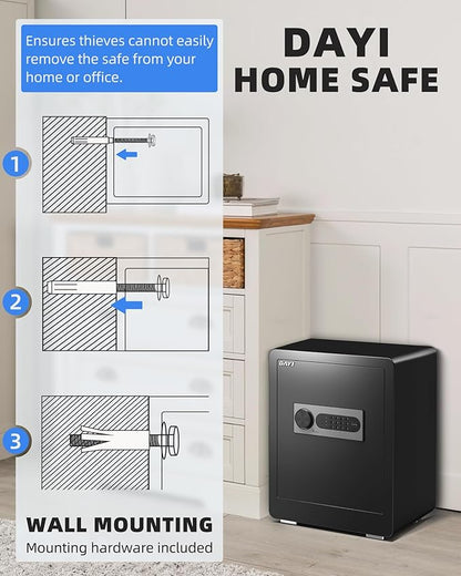 DAYI Safe Box, 2.0 Cubic Feet Home Safe with Fireproof Waterproof Bag, Security Safe Box for Money Cash Valuables, Digital Electronic Keypad, Dual Alarm System, Removable Shelf - D-45