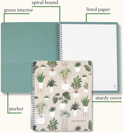 Steel Mill & Co Cute Large Spiral Notebook College Ruled, 11" x 9.5" with Durable Hardcover and 160 Lined Pages (Sage Plants)