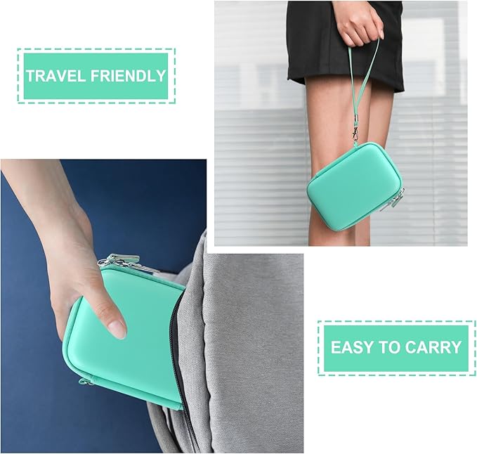 Hard Travel Case for Cabaro Mini Printer Sticker Thermal Printer, Bluetooth Portable Phone Printer Storage Holder Protection Case with Zipper Mesh Pocket fit Rolls Paper, Charging Cable, Green