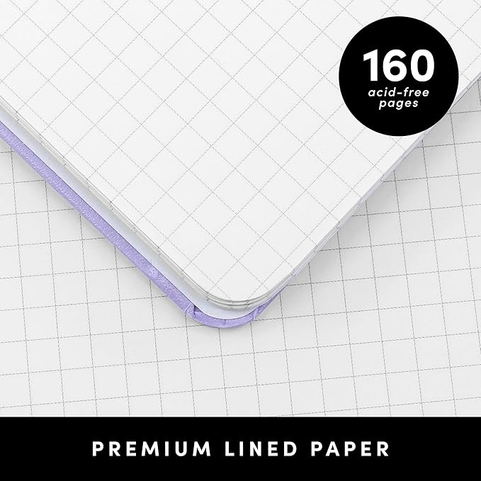 PAPERAGE Graph Paper Spiral Notebook & Journal, (Lavender), 160 Pages, Medium 5.5 inches x 8 inches - 100 GSM Thick Graphing Paper, Hardcover, Double-Wire Grid Spiral Notebook