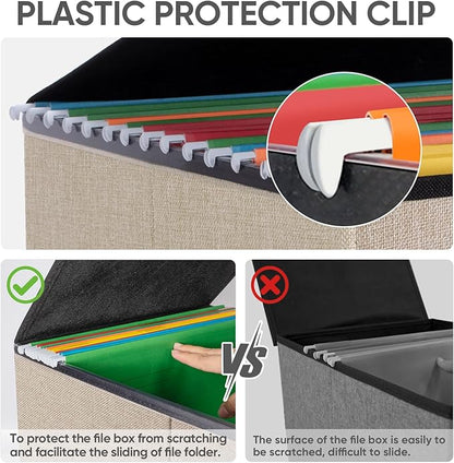 BALEINE File Organizer Box with Lid, Collapsible File Folder Organizer with Plastic Slide, Hanging File Folder Box for Office Document Storage (2 Pack, Beige)