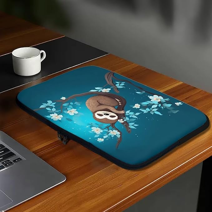 Cute Sloth Laptop Protective Sleeve for Women Men 10 inch Computer Sleeve Neoprene Lap Top Case Portable Computer Carrying Case Flower Briefcase Suitable for Travel School Office Pouch