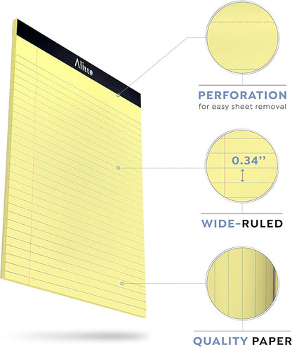 Yellow Legal Notepads 8.5 x 11, Pack of 12 - Perforated Wide Ruled Writing Pad - Premium Thick Paper, No Ink Bleeding - Blank Legal Pads For Home, Office, School, Business - 50 Sheets Per