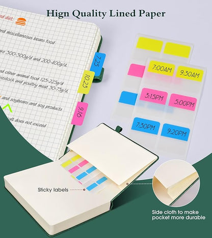 Graph Paper Notebook Journal, 360 Numbered Pages Grid Notebooks, Thick 100gsm Graphing Paper Journals for Writing Women Men, A5 Large Hardcover Leather Graph Notebook 5.75'' × 8.38'' Green