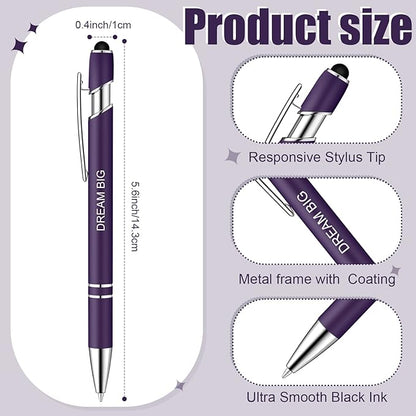 Zonon 12 Pieces Inspirational Pens Bulk Easter Basket Stuffers Motivational Quotes Ballpoint Pens with Stylus Tip Inspirational Gifts for School Office Teachers(Dark Purple,Motivational Style)