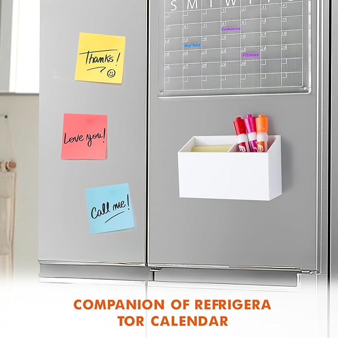 BEYGORM Magnetic Dry Erase Marker Holder for Whiteboard,Non-slip Acrylic Magnet Pen Holder for Fridge Refrigerator,Locker Organizer for Work,Locker Accessories,Pencil Cup for Desk(White)