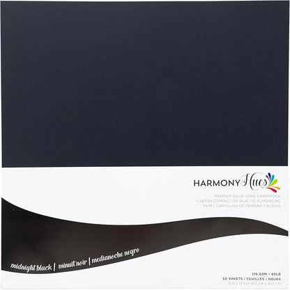 Cardstock 12 x 12 Paper Pack - 65lb Smooth Card Stock for Crafts, Cardmaking, Art Projects - 50 Square Scrapbook Sheets - Double Sided with Solid Core, Midnight Black