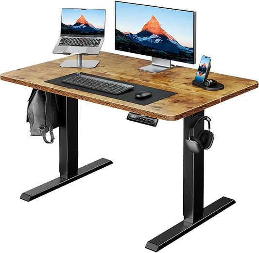 HUANUO 40" x 24" Electric Standing Desk Adjustable Height, 4 Memory Height Settings, Headphone Hook, Cable Manager, Sit Stand Up Desk for Home Office & Computer Workstation, Vintage Brown