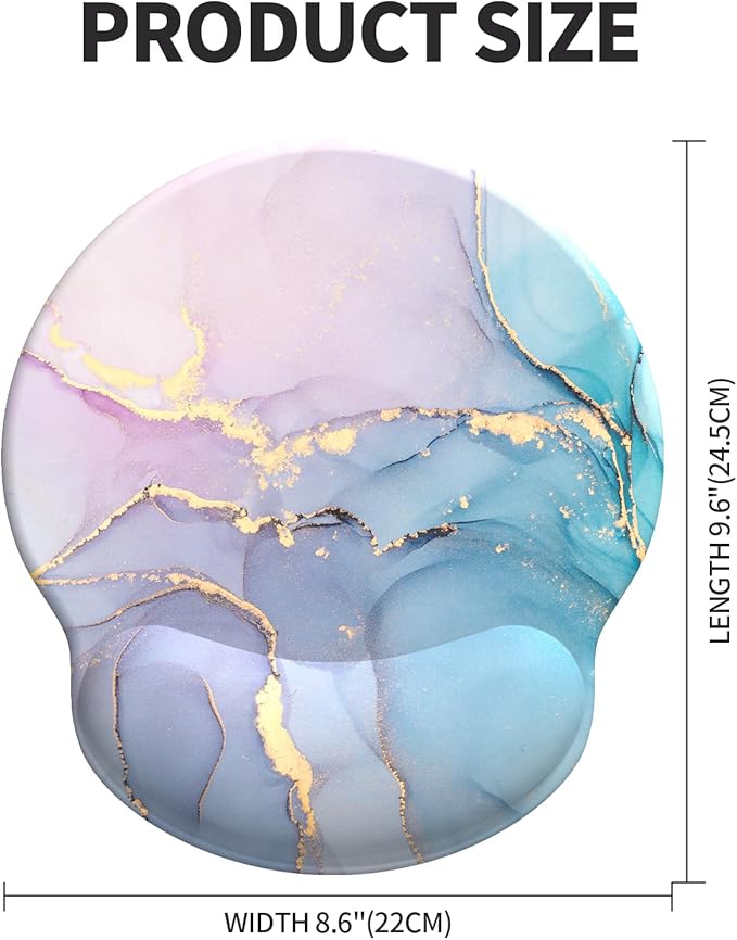 eulps Mouse Pad with Wrist Rest, Comfortable Computer Mousepad with Gel Wrist Support Smooth Surface and Non-Slip PU Base for Pain Relief, Laptop, Office & Home (Cyan Pink Marble)