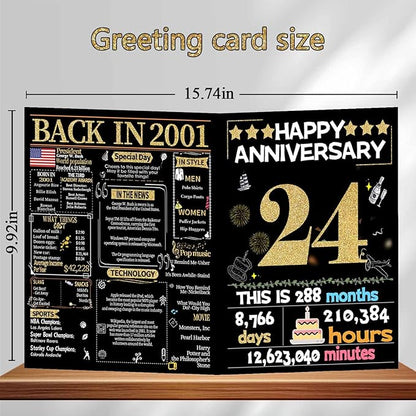 Joycard 24th Anniversary Card for Women Men, Gold Wedding Card for Wife Husband, Sweet Marriage Decorations Gifts for Couple, Perfect for Her Him on Anniversary Day, Back in 2001
