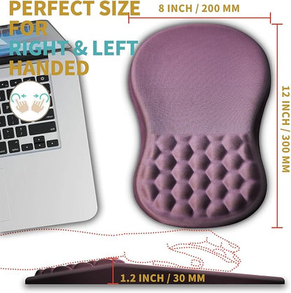 Hokafenle Ergonomic Mouse Pad Wrist Support with Massage Design, Wrist Rest Pain Relief Mousepad with Memory Foam&Non-Slip PU Base, Mouse Pads for Wireless Mouse & Desk (12x8 inch,Dark Pink)